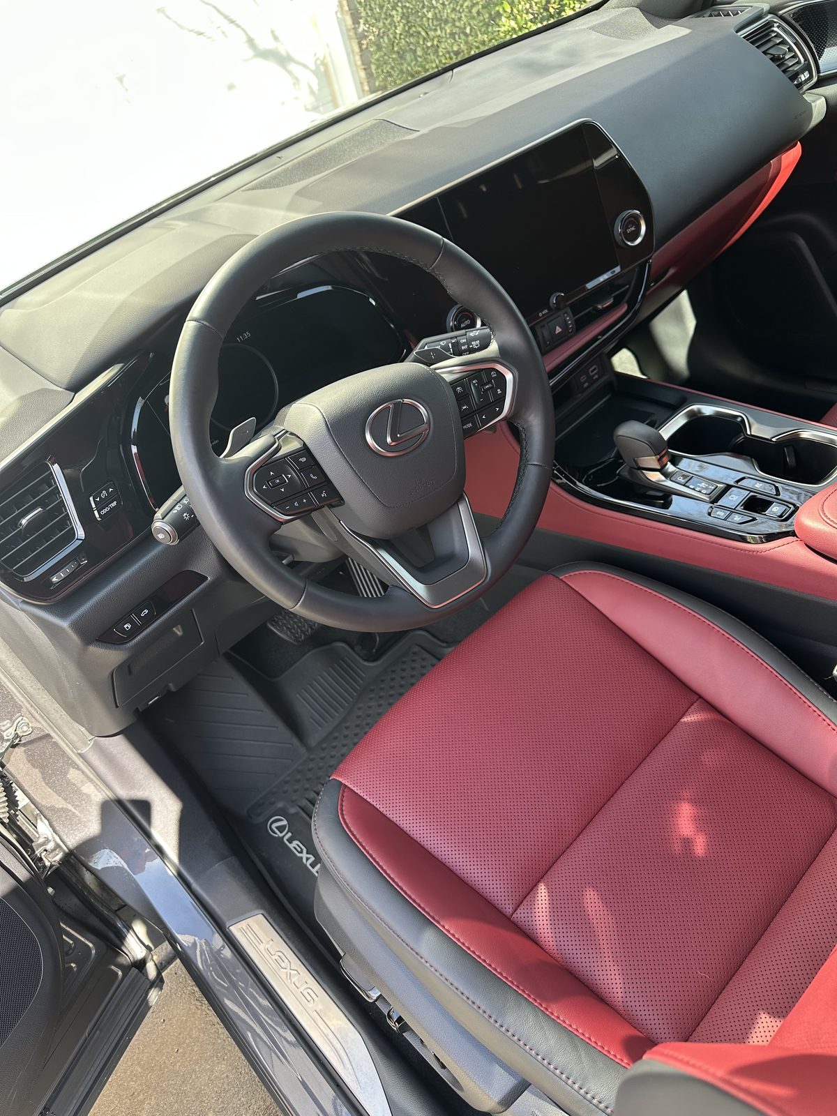 Lexus NX red leather front interior with detail work in progress